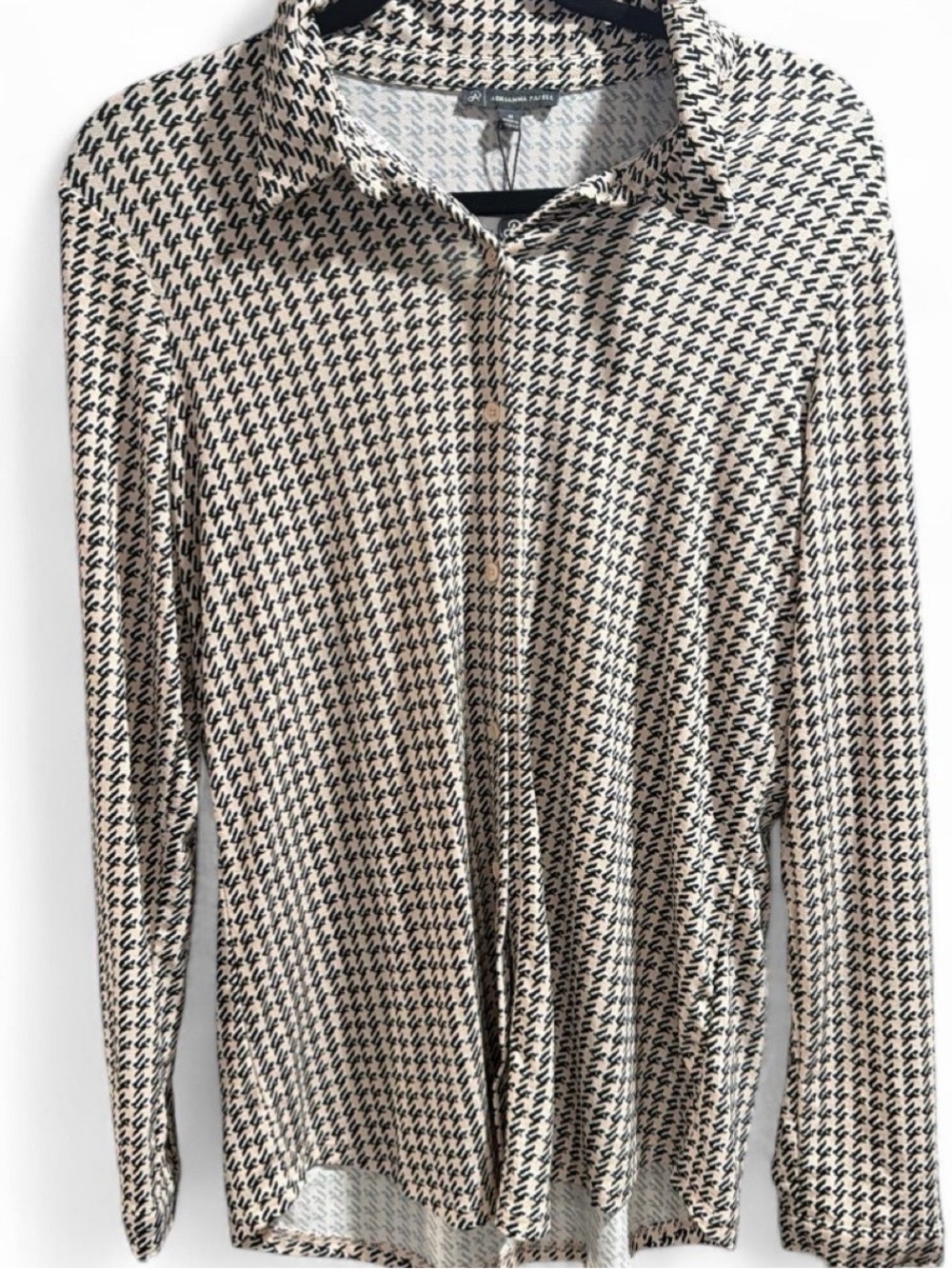 Adrianna Papell Beige and Black Patterned Button-Down Shirt
